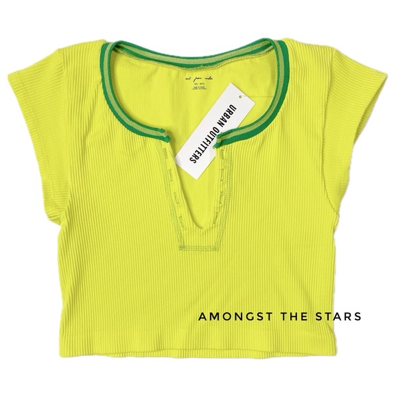 Urban Outfitters Out From Under Go For Gold Neon Yellow Green Cropped Top Tee - Picture 6 of 8